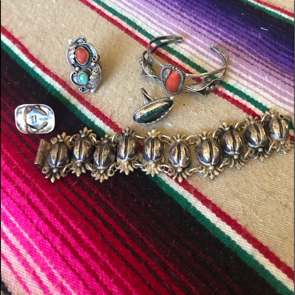 Navajo style cuff bracelet , rings, link bracelet